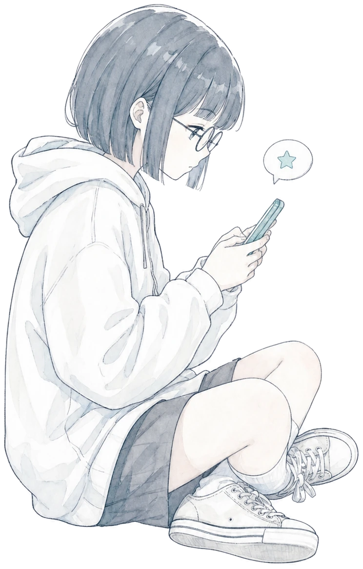 盘腿坐在地上，低头看手机回消息